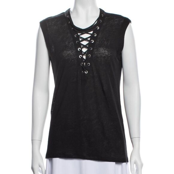 IRO Black Linen Lace Up Top XS - Picture 1 of 7